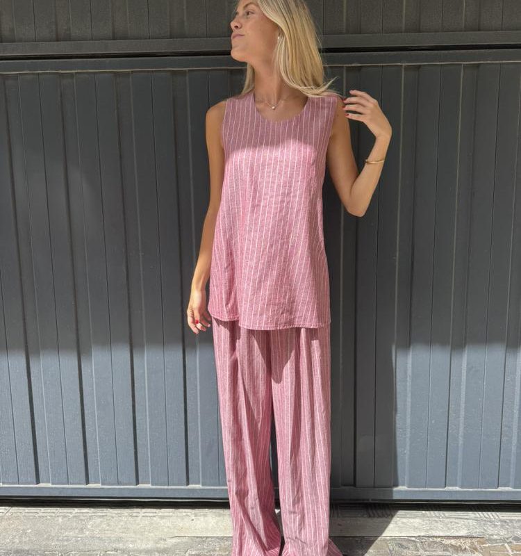 PANTALON RAYAS DIPLOMATICAS ROSA