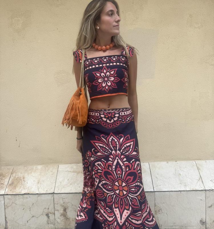 CONJUNTO DOS PIEZAS FLORES AZUL