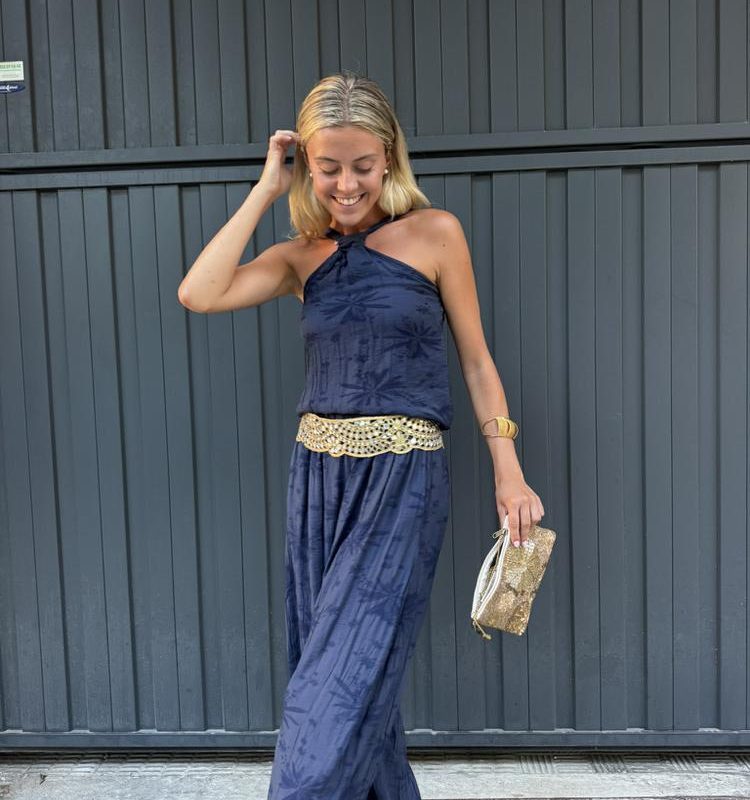 CONJUNTO TOP PANTALON BORDADO PALMERAS